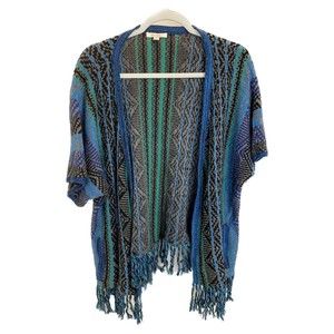 Ella Moss Malika Fringe Poncho Cardigan Sweater Kimono Aztec Cashmere Wool Small